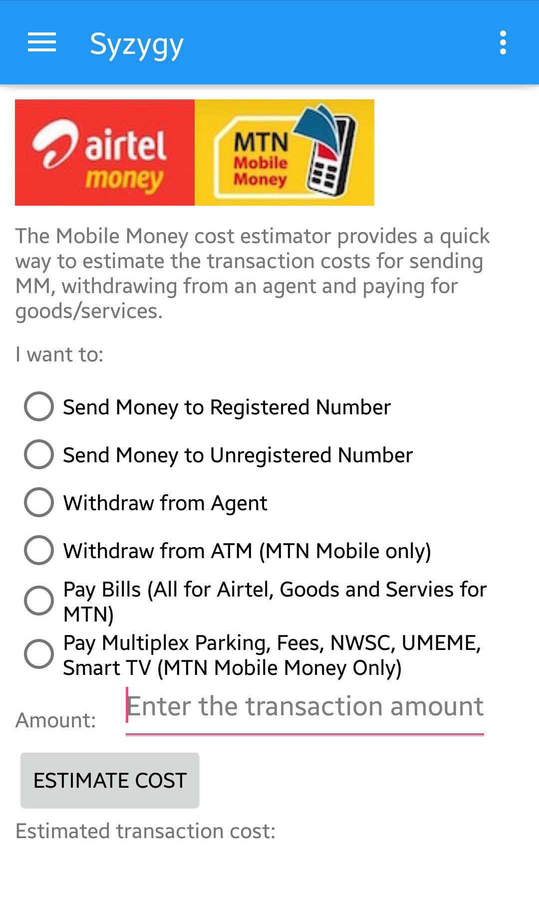 Mobile Money Cost Estimator